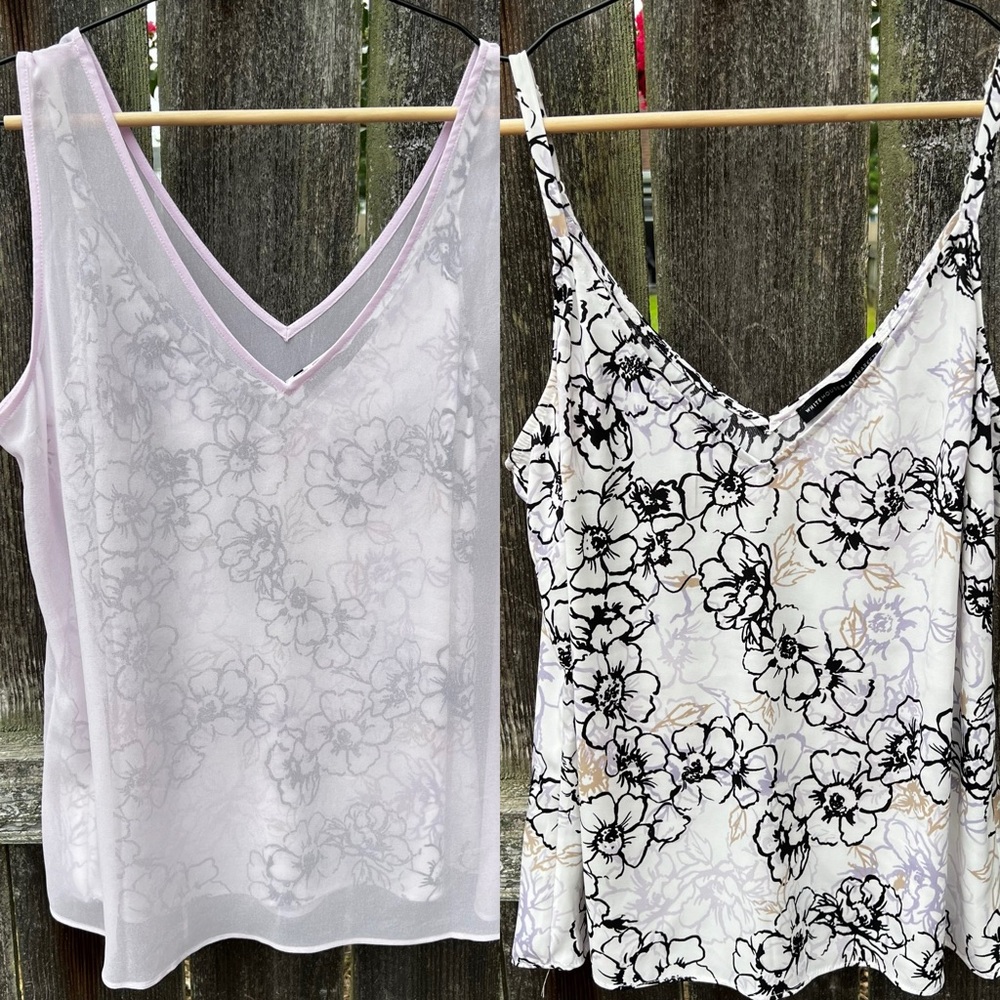 White House Black Market Lilac Breeze and Black Floral Tank Blouse